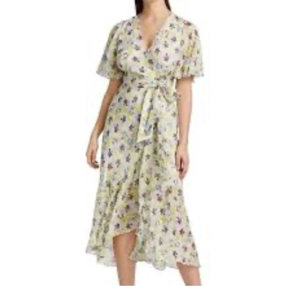Tanya Taylor Blair Dress Silk Blend Floral Print Faux Wrap Midi size 20 Romantic